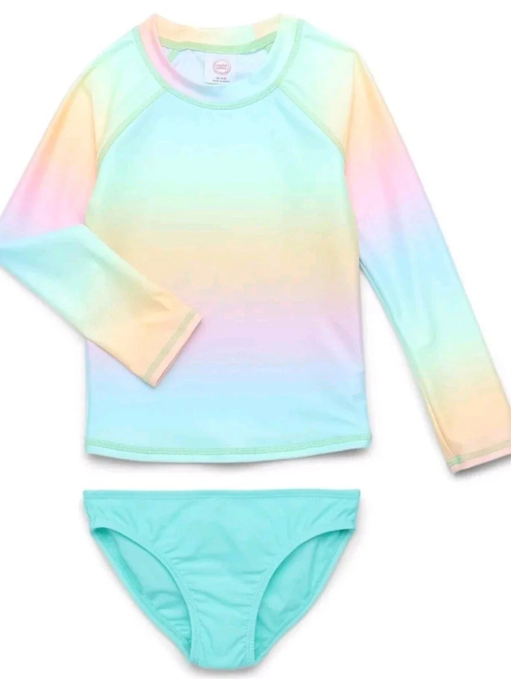 (2) Piece Kids Pastel Rainbow Colored Rash Guard Bathing Suit Set NWOT